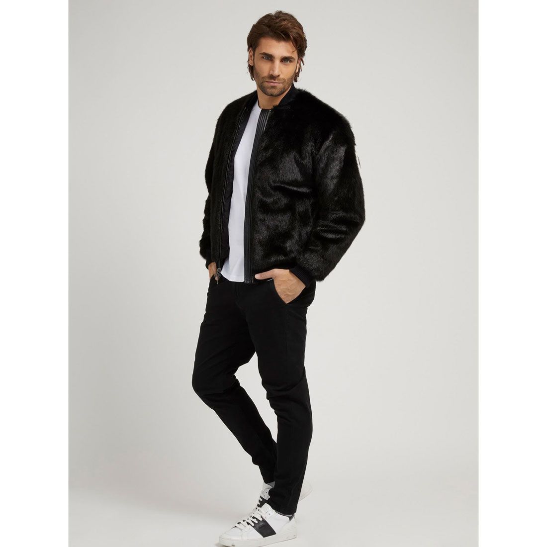 ゲス GUESS Oversize Faux-Fur Bomber Jacket