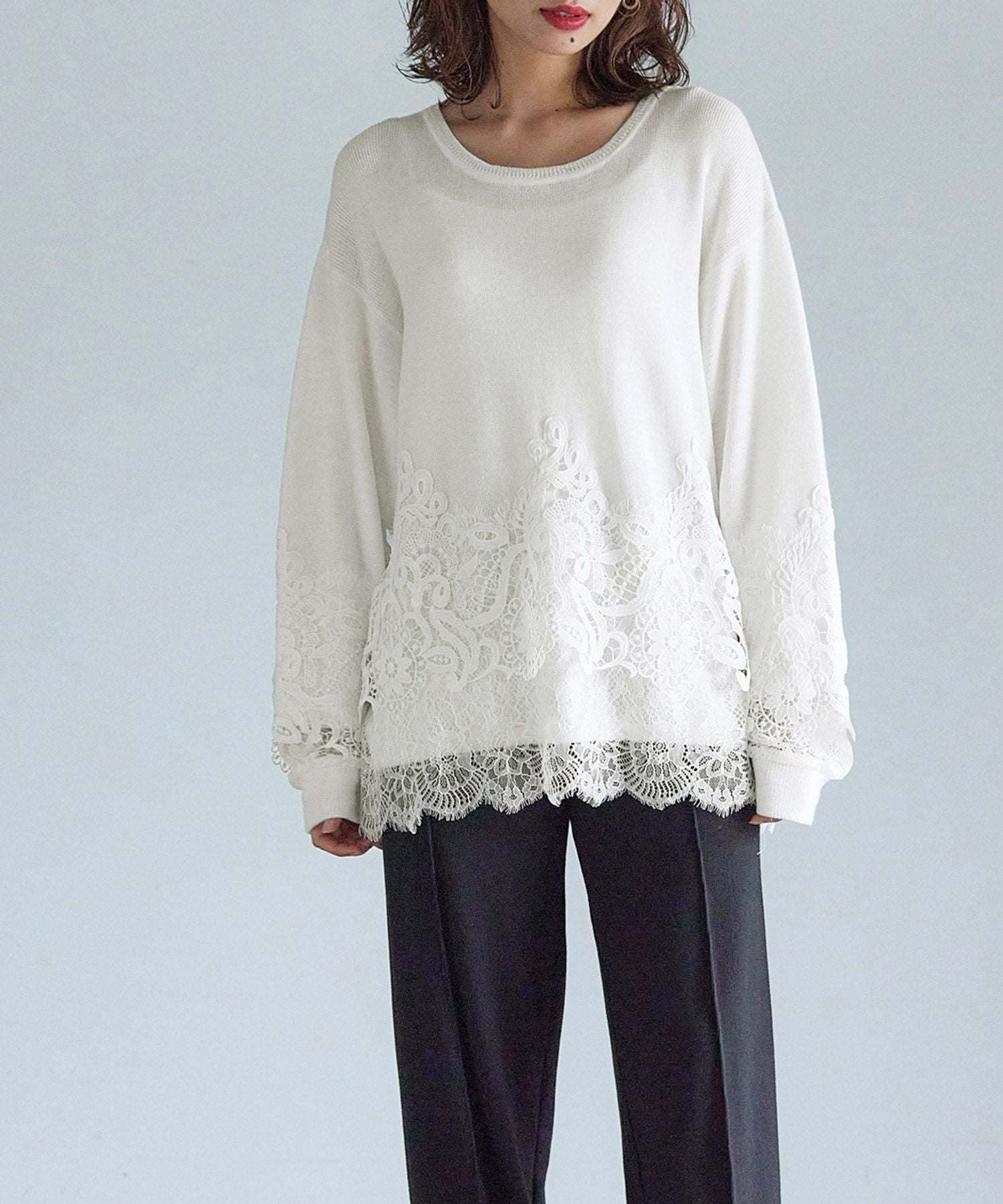 ラナン RANAN レース切替ニットプルオーバー