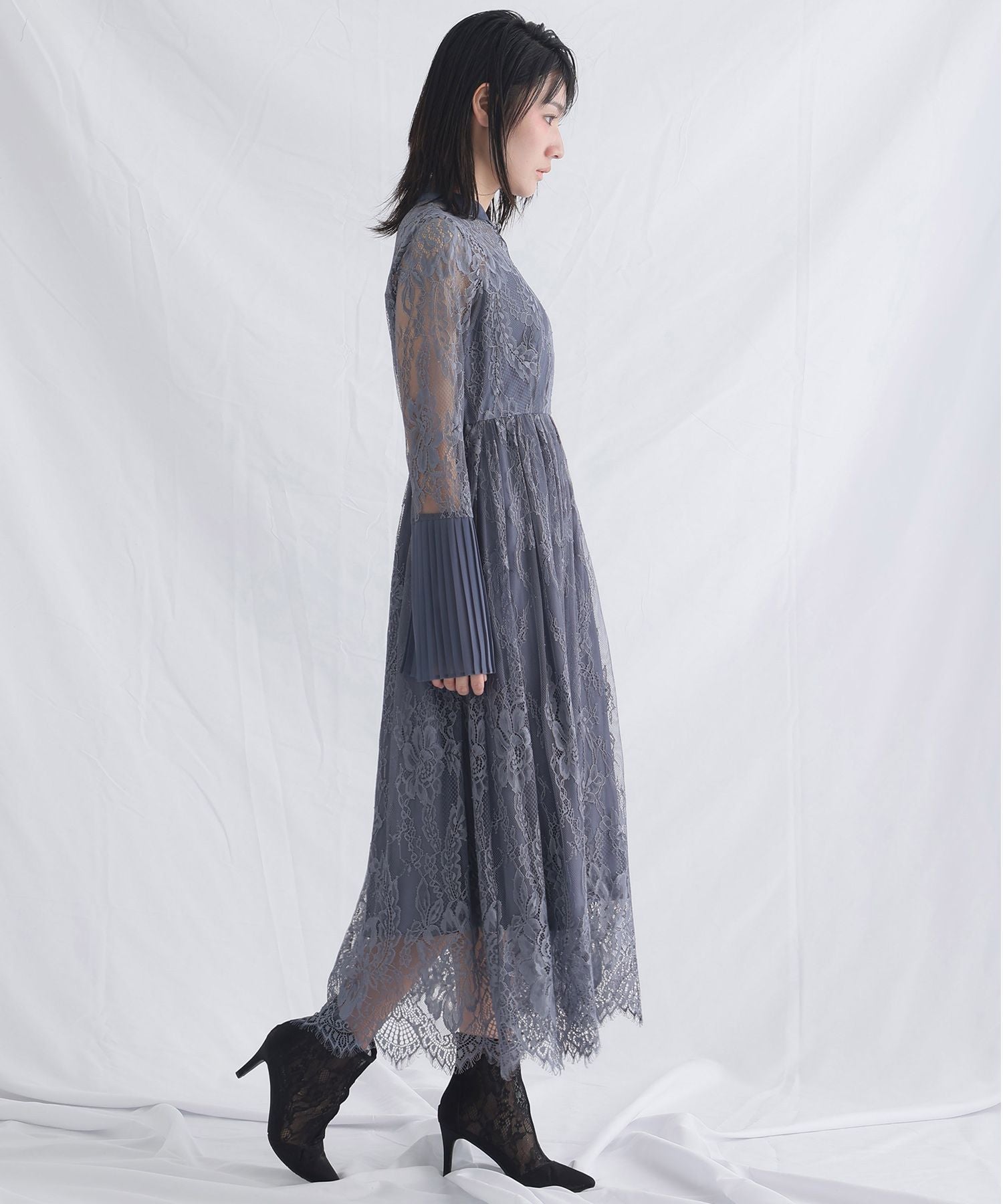 プールヴー PourVous 袖あり&ミモレ丈パーティードレスチャイナ風お呼ばれ結婚式フォーマル ワンピース 20代 30代 40代