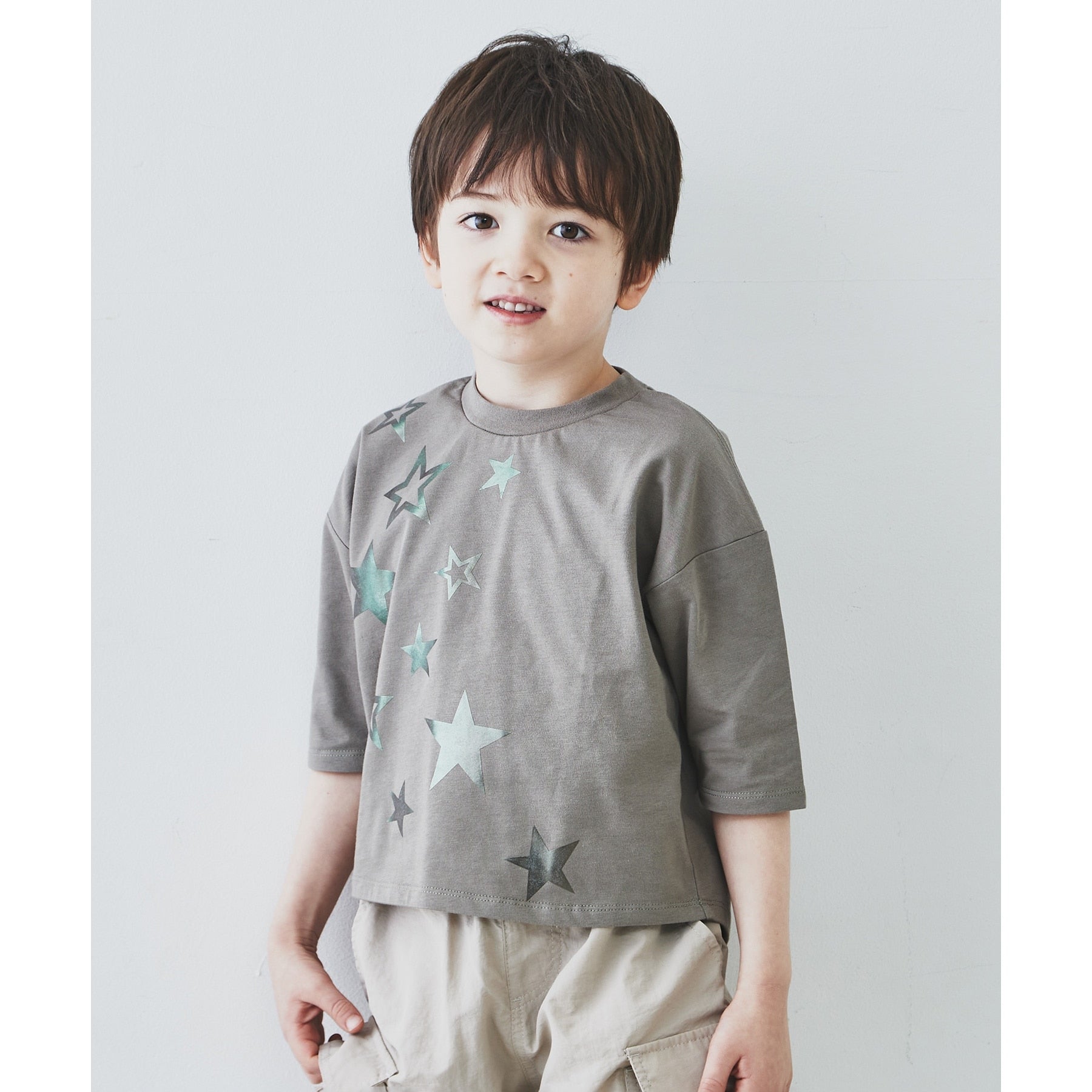 ザ ショップ ティーケー (キッズ) THE SHOP TK(Kids) 【110-150】オーガニックコットン天竺箔プリント七分袖 (オリーブグリーン(026)) オリーブグリーン(026)
