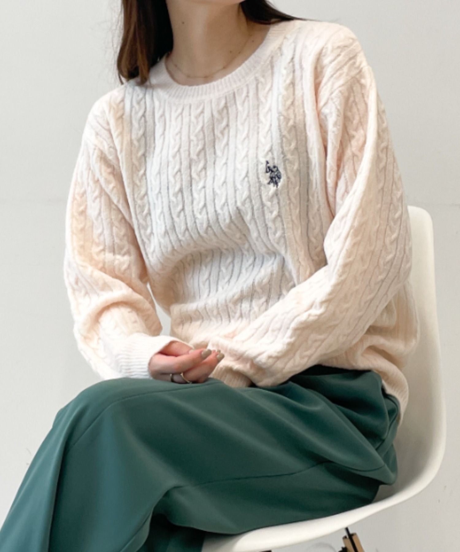 ラナン Ranan <U.S.POLO ASSN./ユーエスポロアッスン> ワンポイントケーブルニット