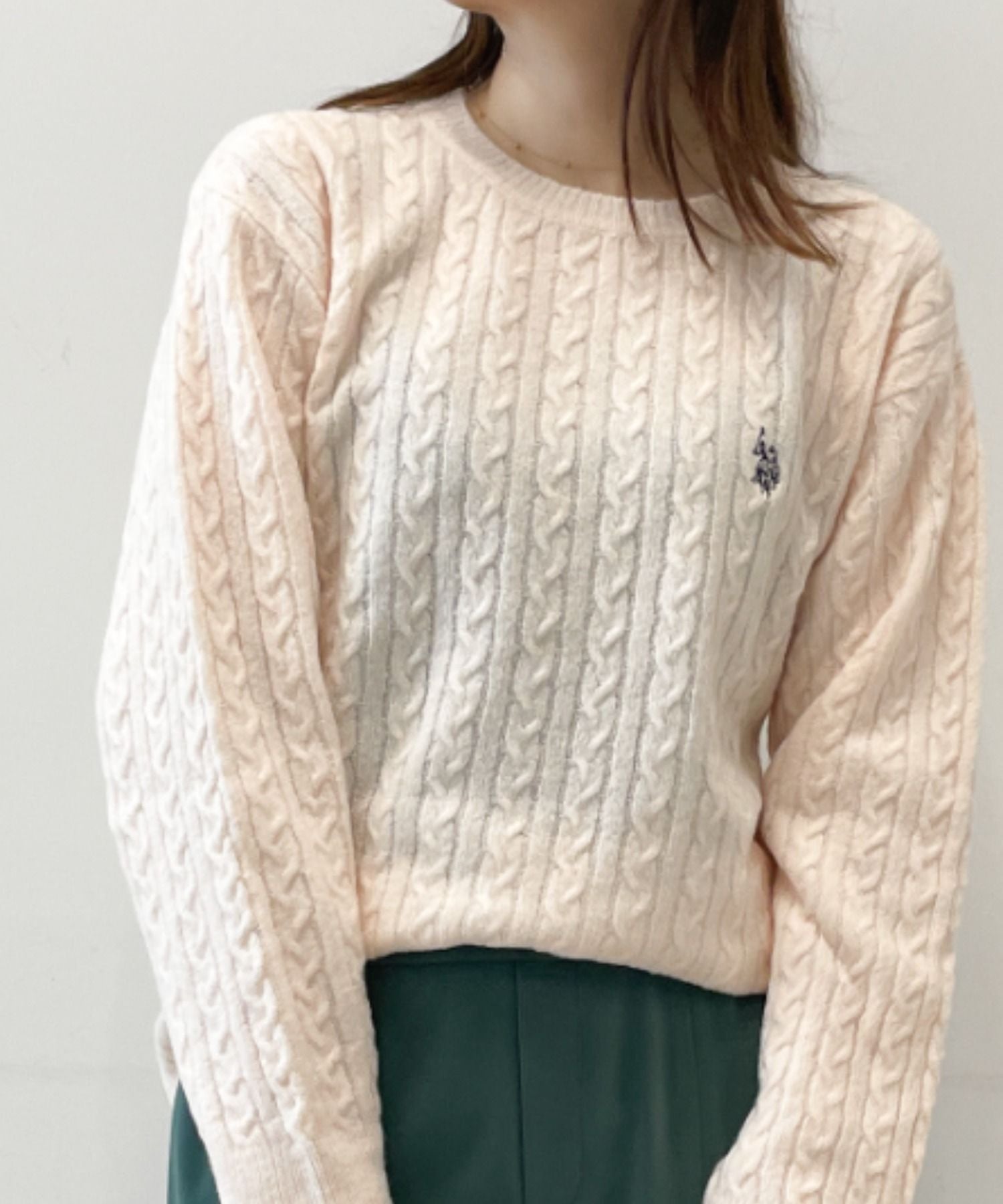 ラナン Ranan <U.S.POLO ASSN./ユーエスポロアッスン> ワンポイントケーブルニット