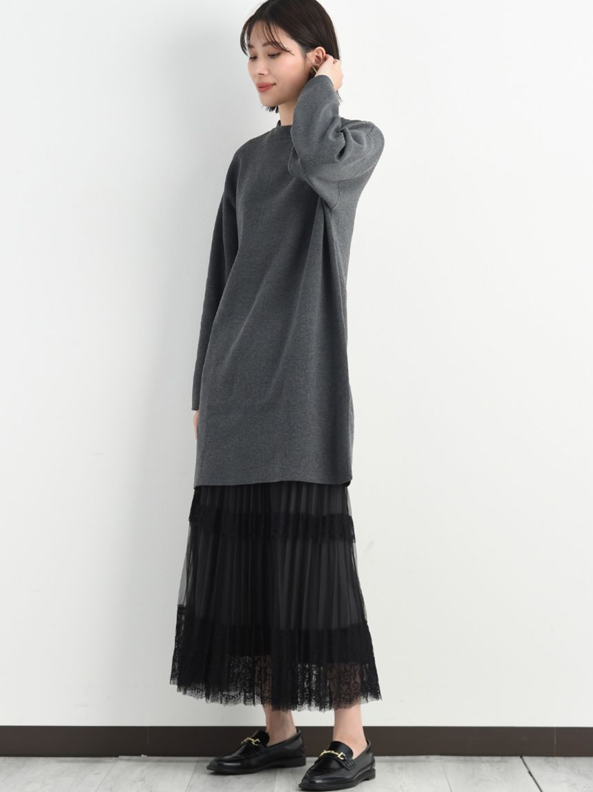 インタープラネット INTERPLANET ゴム地ミニ釦ハイネックチュニック