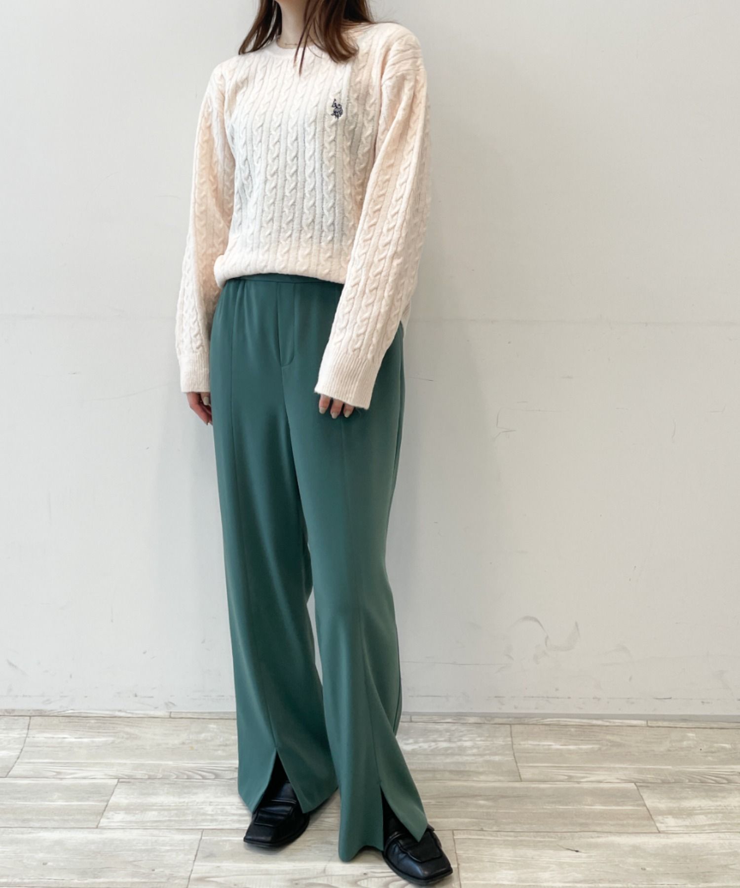 ラナン Ranan <U.S.POLO ASSN./ユーエスポロアッスン> ワンポイントケーブルニット