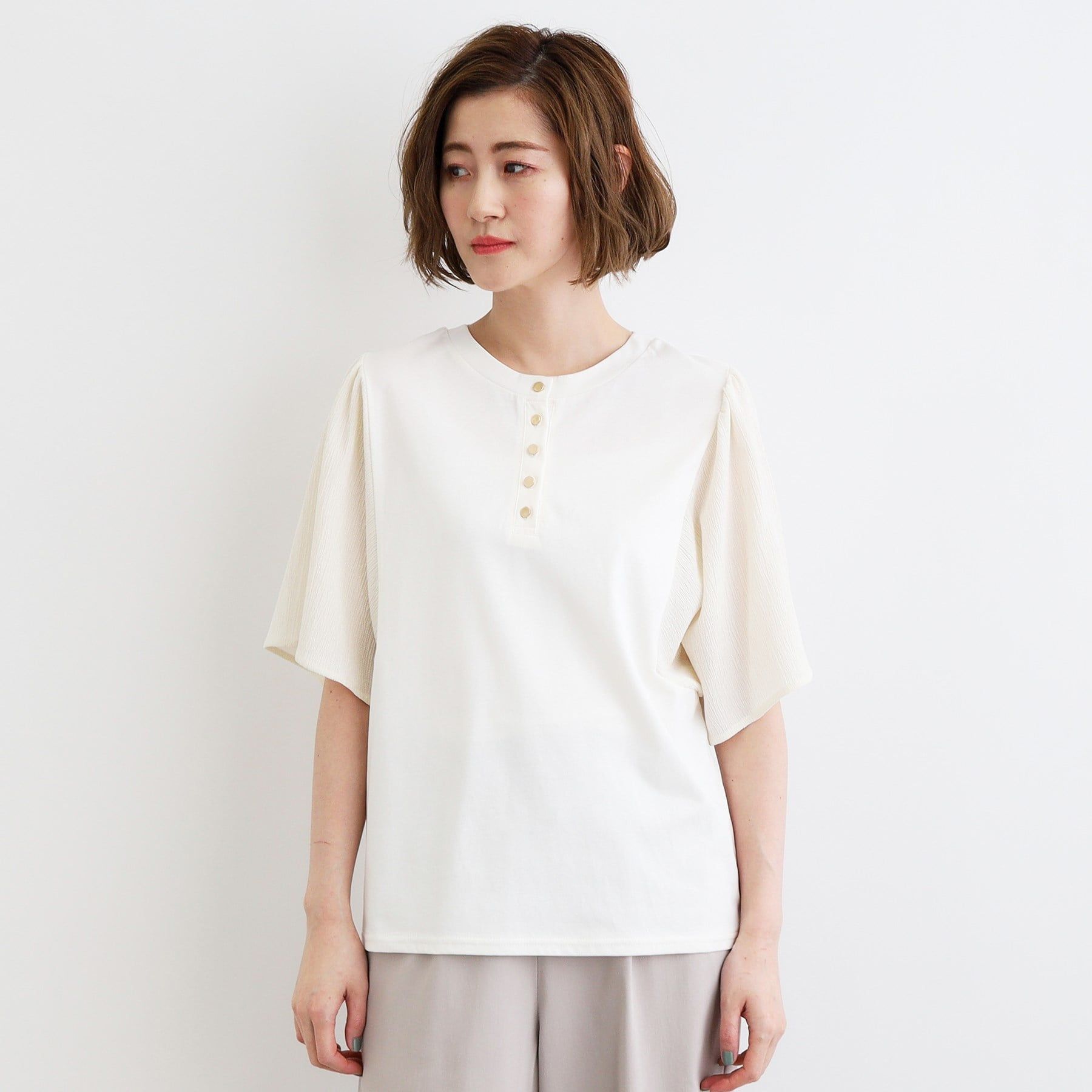 グローブ grove <接触冷感・UVカット・前後2WAY>異素材スリーブプルオーバー