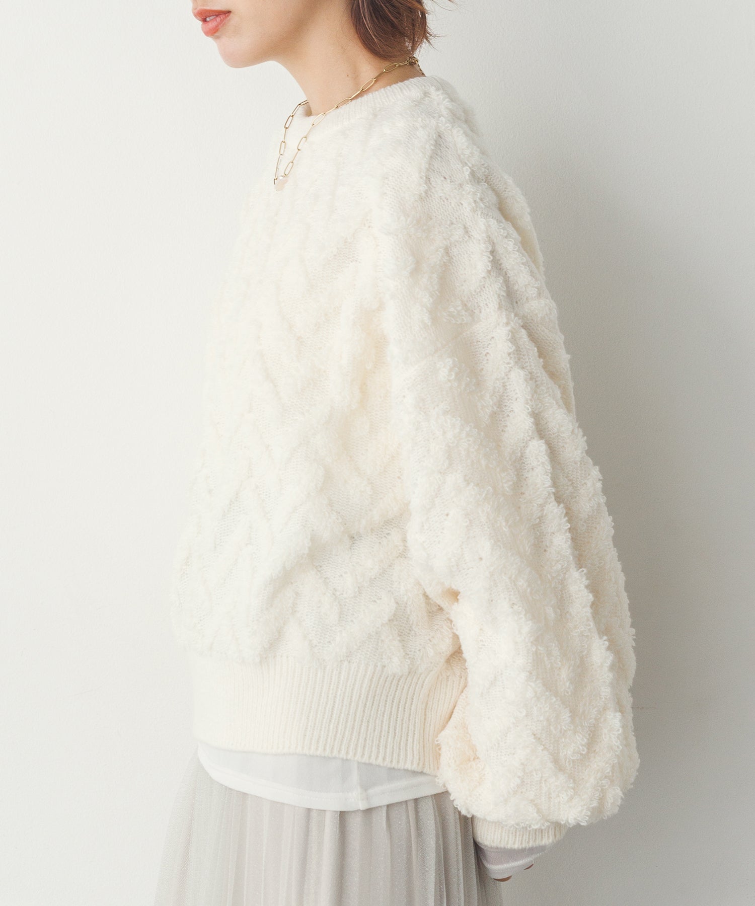 ハンチ hunch モヘアタッチヘリンボーン柄編みニット (オフホワイト) オフホワイト