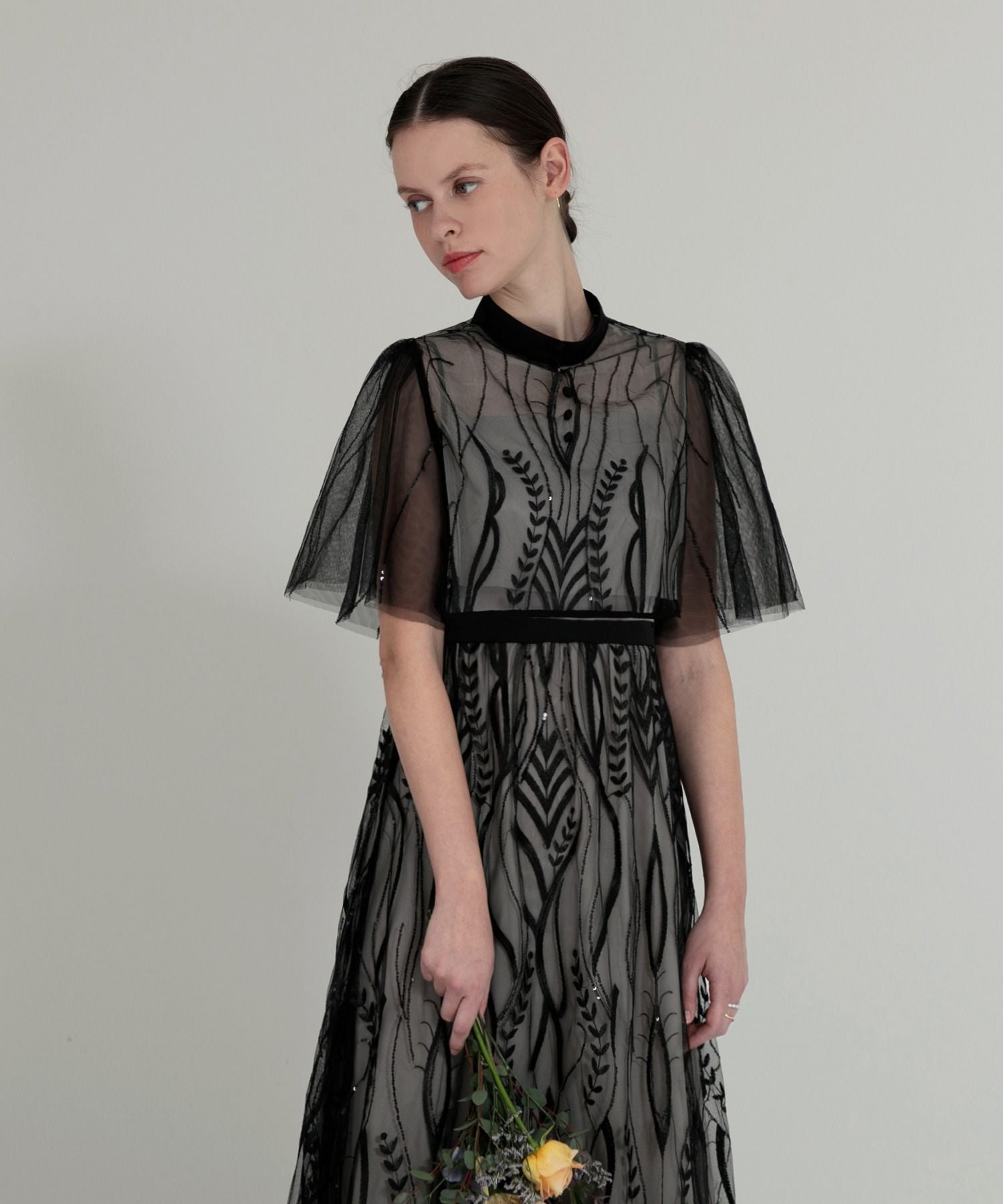 レジャ Leja ボレロ付きレース刺繍プチハイネックウエストマークセットアップワンピースロングドレス美脚効果結婚式 パーティードレス 成人式 20代 30代 40代