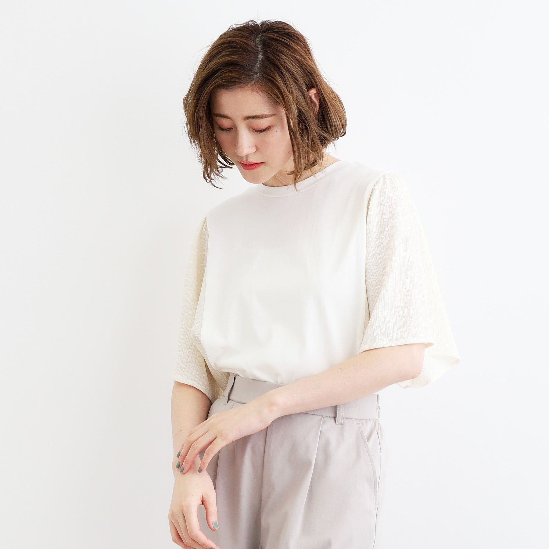 グローブ grove <接触冷感・UVカット・前後2WAY>異素材スリーブプルオーバー