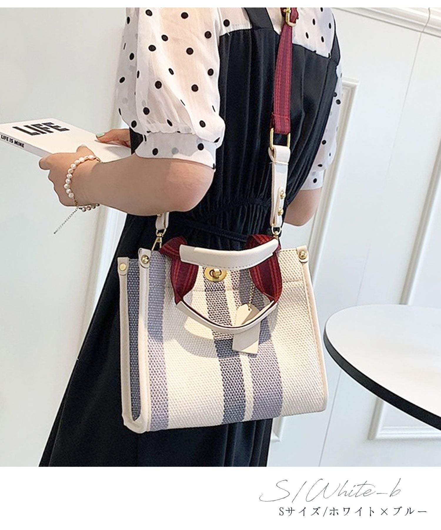 フロージュ florge 【2size展開】【3way】レトロストライプキャンバストートバッグ/ショルダーバッグ Sサイズ