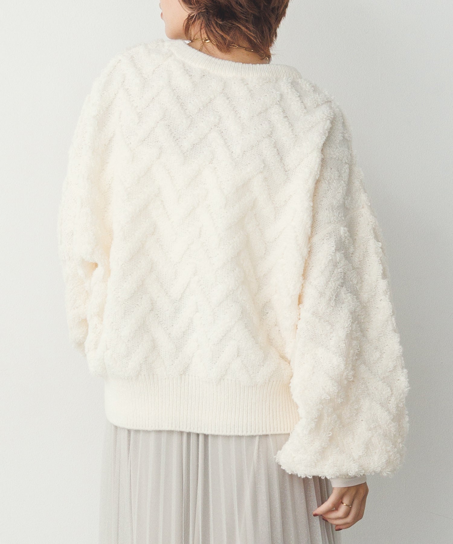 ハンチ hunch モヘアタッチヘリンボーン柄編みニット (オフホワイト) オフホワイト