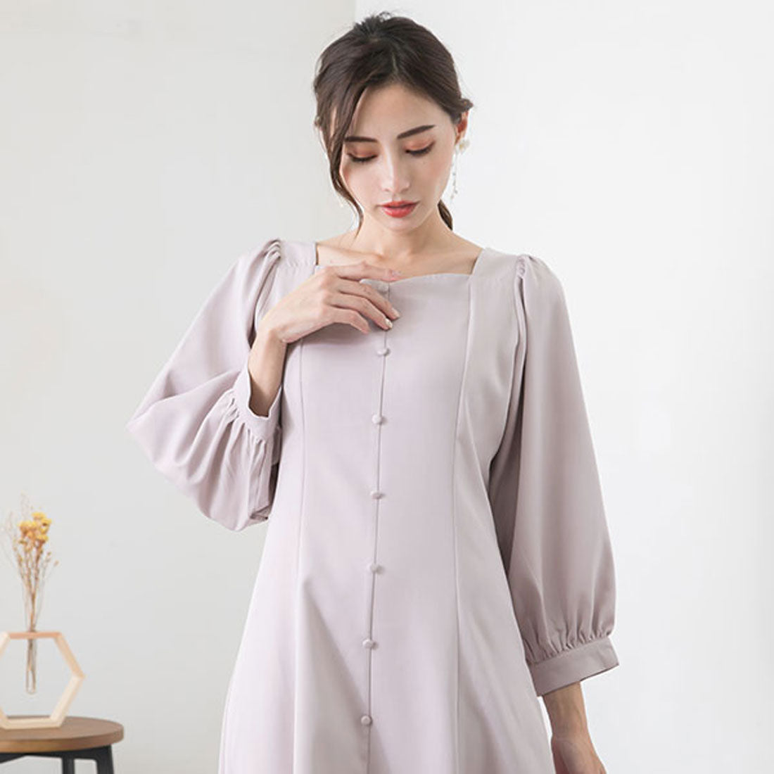 ユメテンボウ 夢展望 【選べる丈】Aラインワンピ (ショート アイスグレー) ショート アイスグレー