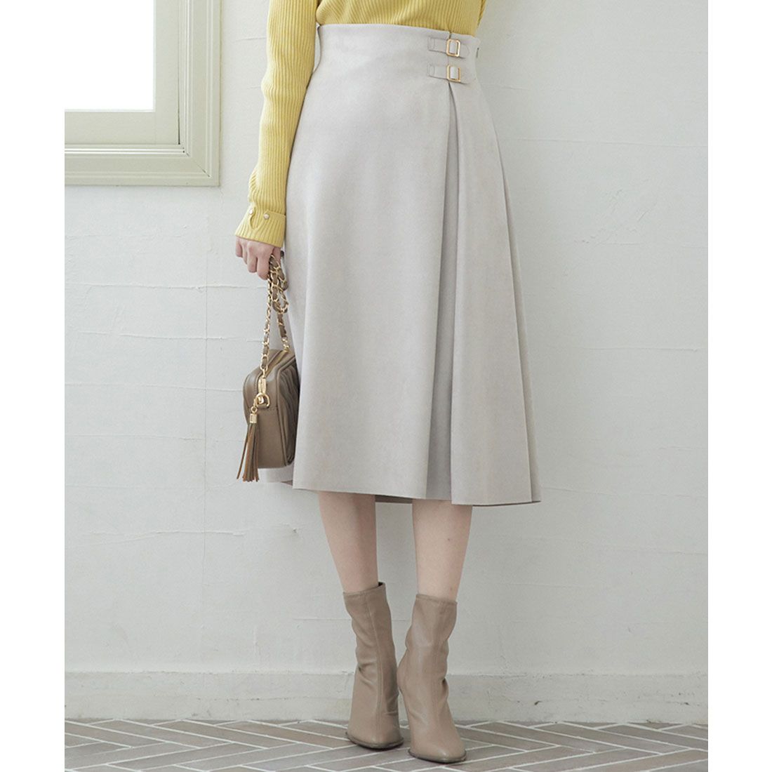 トゥエルブアジェンダ 12Twelve Agenda フェイクスエードサイドベルトフレアスカート