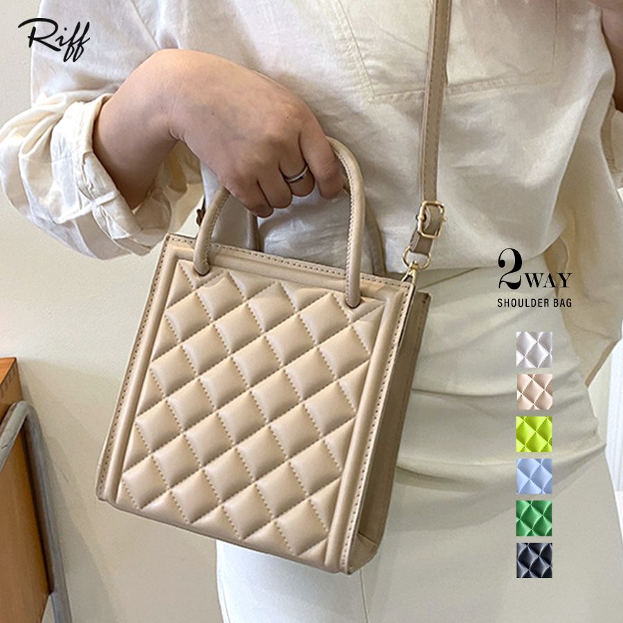 リフ Riff 洗練されたキルティングステッチ ミニ 2WAY ハンドバッグ 鞄 かばん PUレザー レザー風 レザー調 無地
