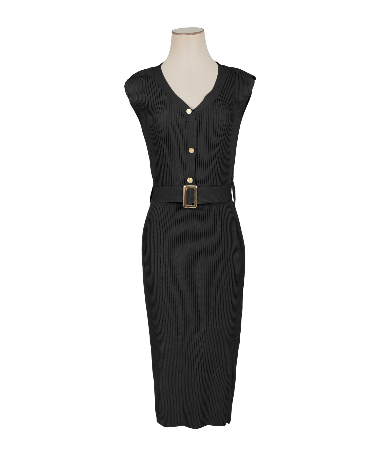 ジュリアブティック JULIA BOUTIQUE ゴールドバックルベルト付きノースリーブニットワンピース/23059 (Black) ブラック