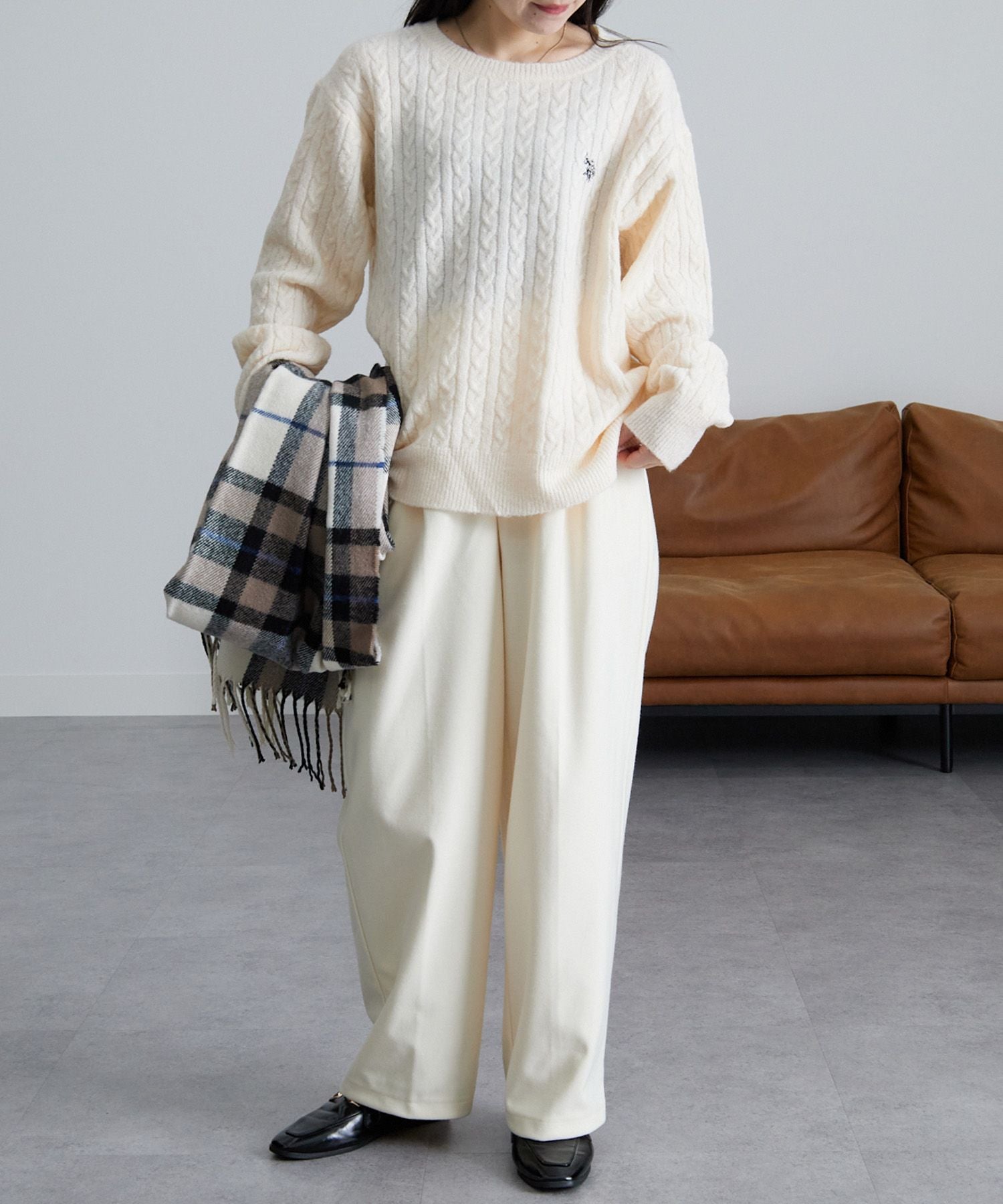 ラナン Ranan <U.S.POLO ASSN./ユーエスポロアッスン> ワンポイントケーブルニット