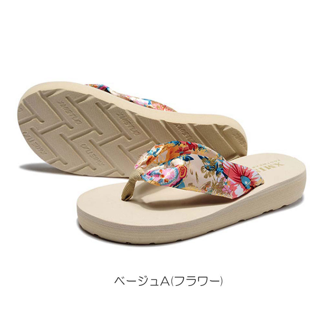 トングサンダル レディース ブラックA(フラワー)