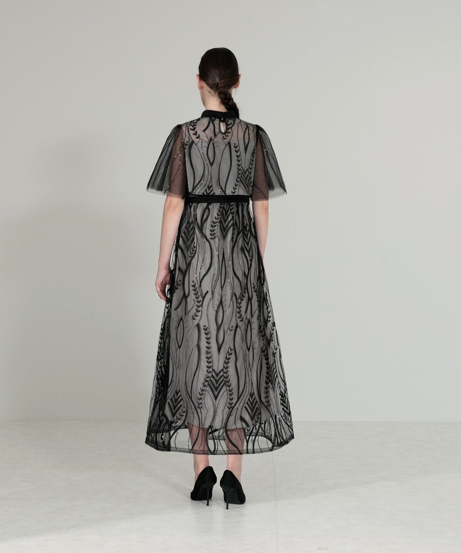 レジャ Leja ボレロ付きレース刺繍プチハイネックウエストマークセットアップワンピースロングドレス美脚効果結婚式 パーティードレス 成人式 20代 30代 40代