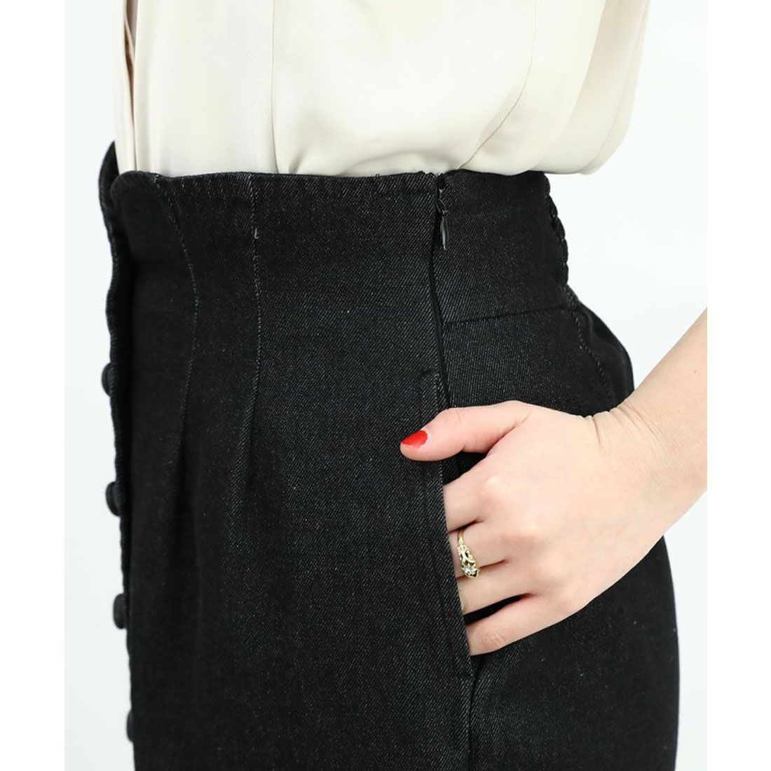 アンアナザーアンジェラス an another angelus フロント釦ハイウエストタイトスカート【洗える】