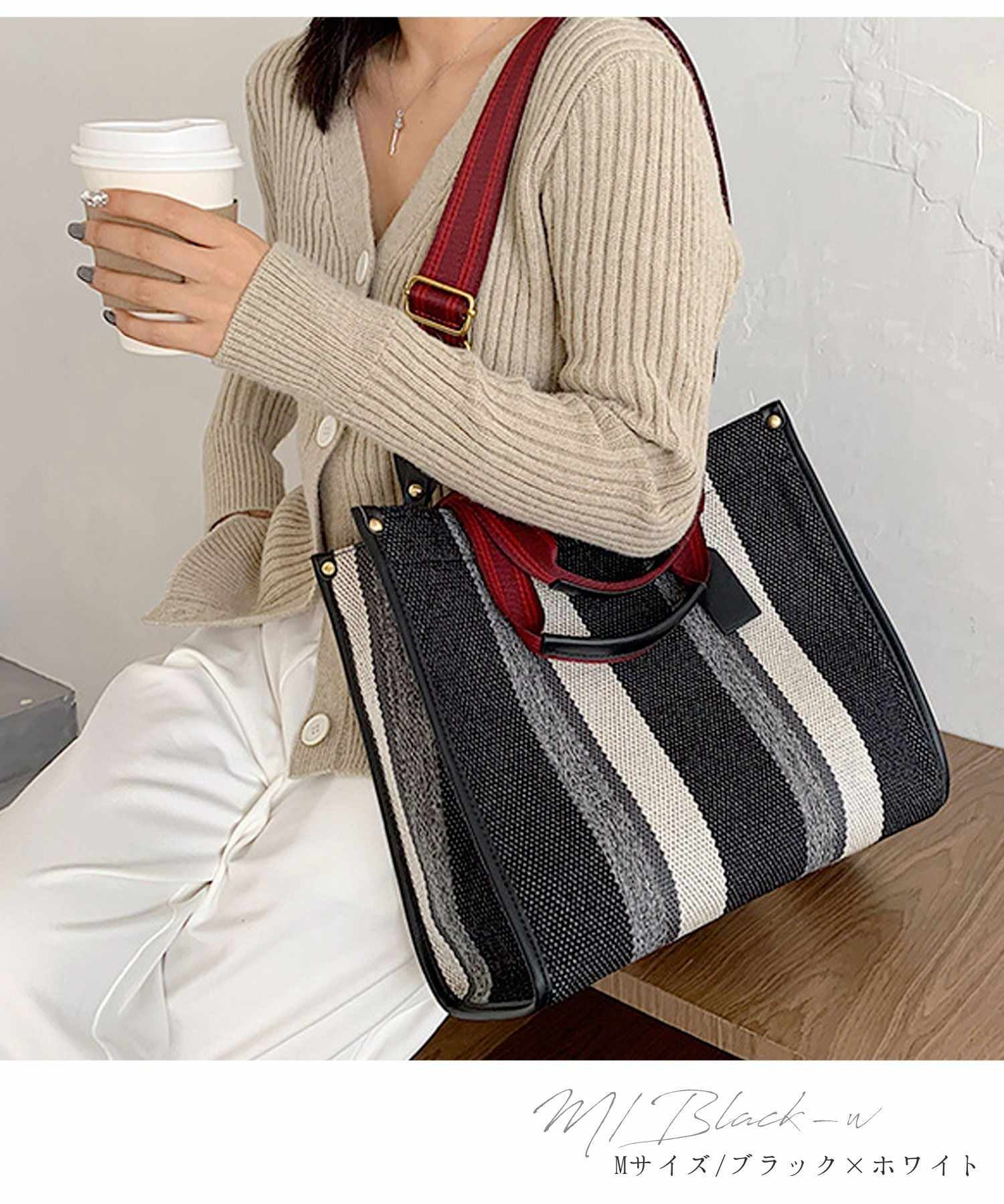 フロージュ florge 【2size展開】【3way】レトロストライプキャンバストートバッグ/ショルダーバッグ Sサイズ