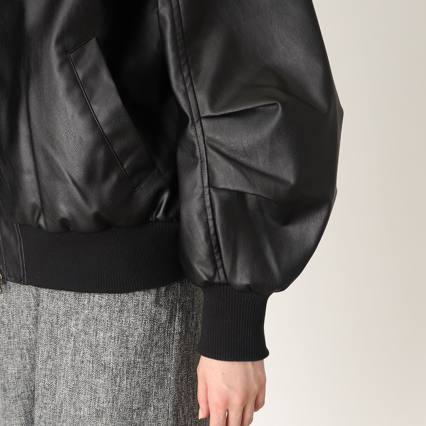ザ ショップ ティーケー (ウィメン) THE SHOP TK(Women) 袖タックノーカラーフェイクレザーブルゾン (ブラック(019)) ブラック(019)