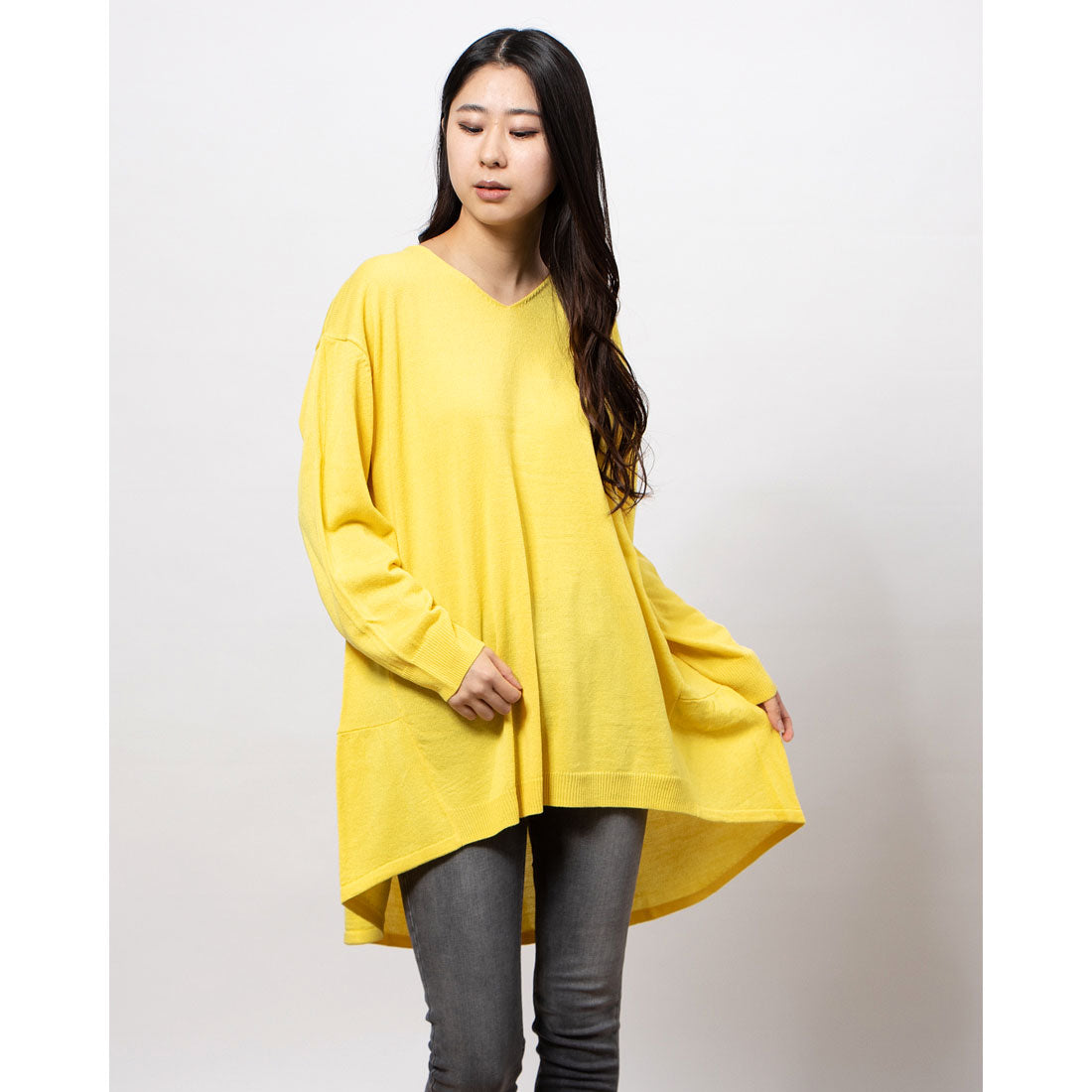 ラナン RANAN バックティアードニットチュニック (イエロー) イエロー