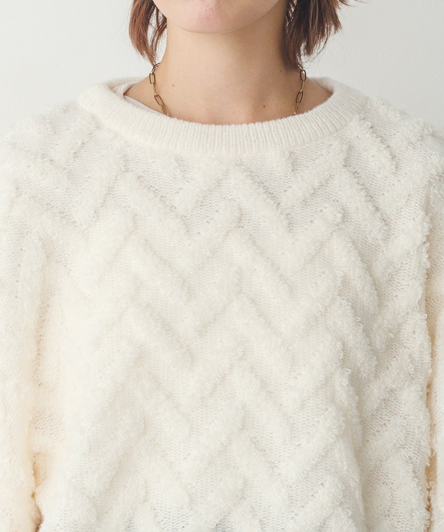 ハンチ hunch モヘアタッチヘリンボーン柄編みニット (オフホワイト) オフホワイト