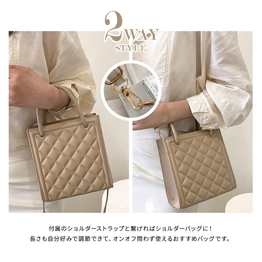 リフ Riff 洗練されたキルティングステッチ ミニ 2WAY ハンドバッグ 鞄 かばん PUレザー レザー風 レザー調 無地