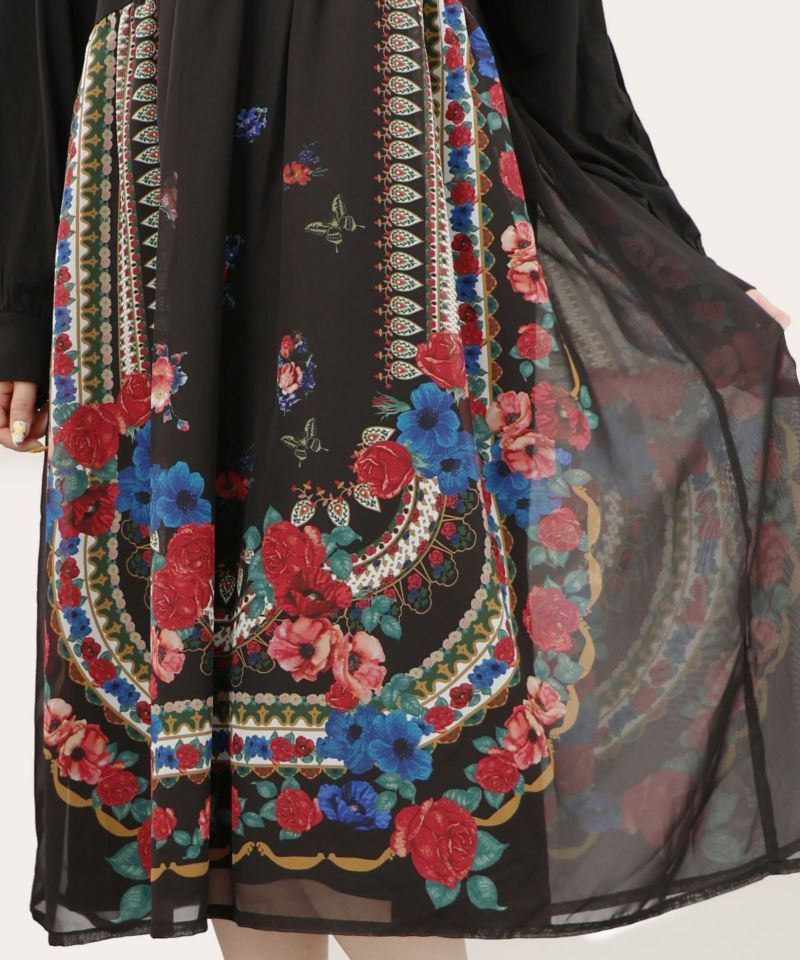 スカラー ScoLar 花蝶柄シフォン重ねワンピース