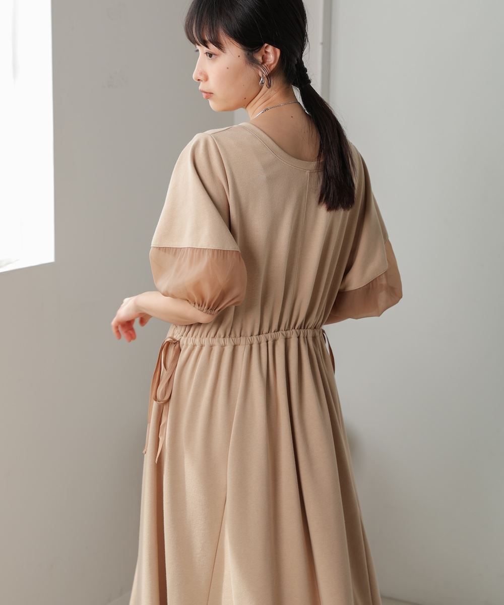 バブ Bab 前後2WAY袖オーガンジーフレアーワンピース