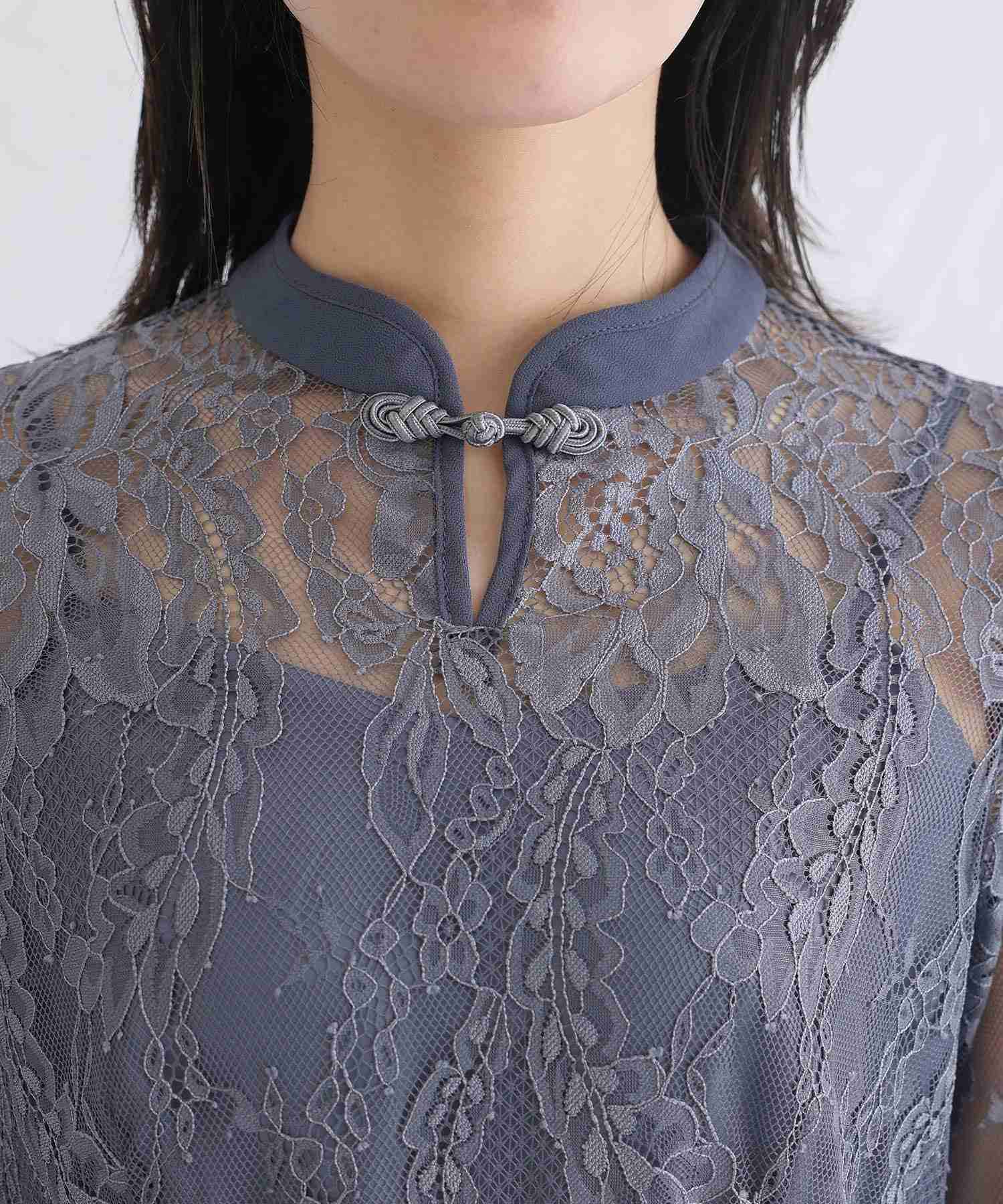 プールヴー PourVous 袖あり&ミモレ丈パーティードレスチャイナ風お呼ばれ結婚式フォーマル ワンピース 20代 30代 40代