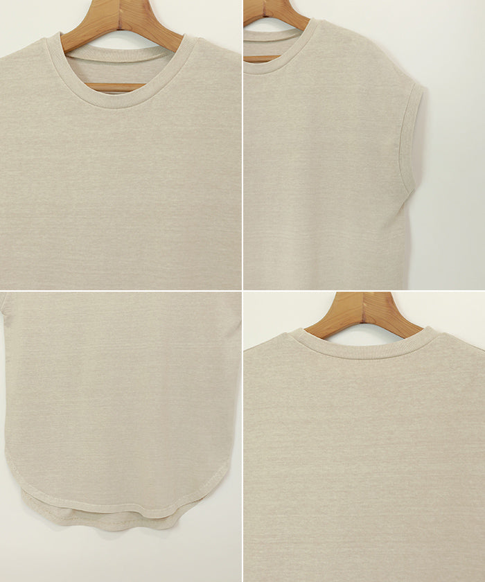 アンドミー andme ピグメント加工フレンチスリーブ裾ラウンドTシャツ チュニック (グレージュ) グレージュ