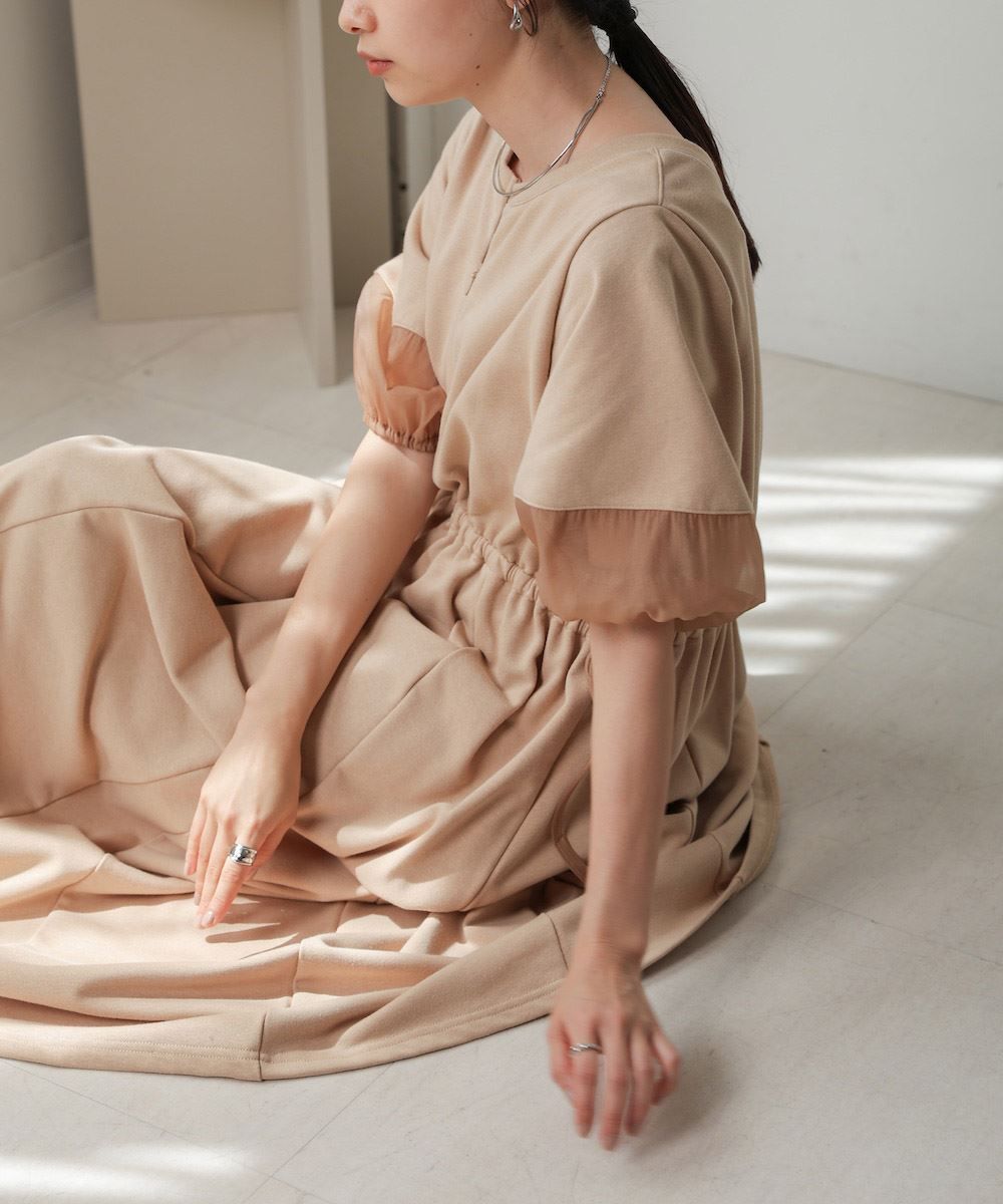 バブ Bab 前後2WAY袖オーガンジーフレアーワンピース