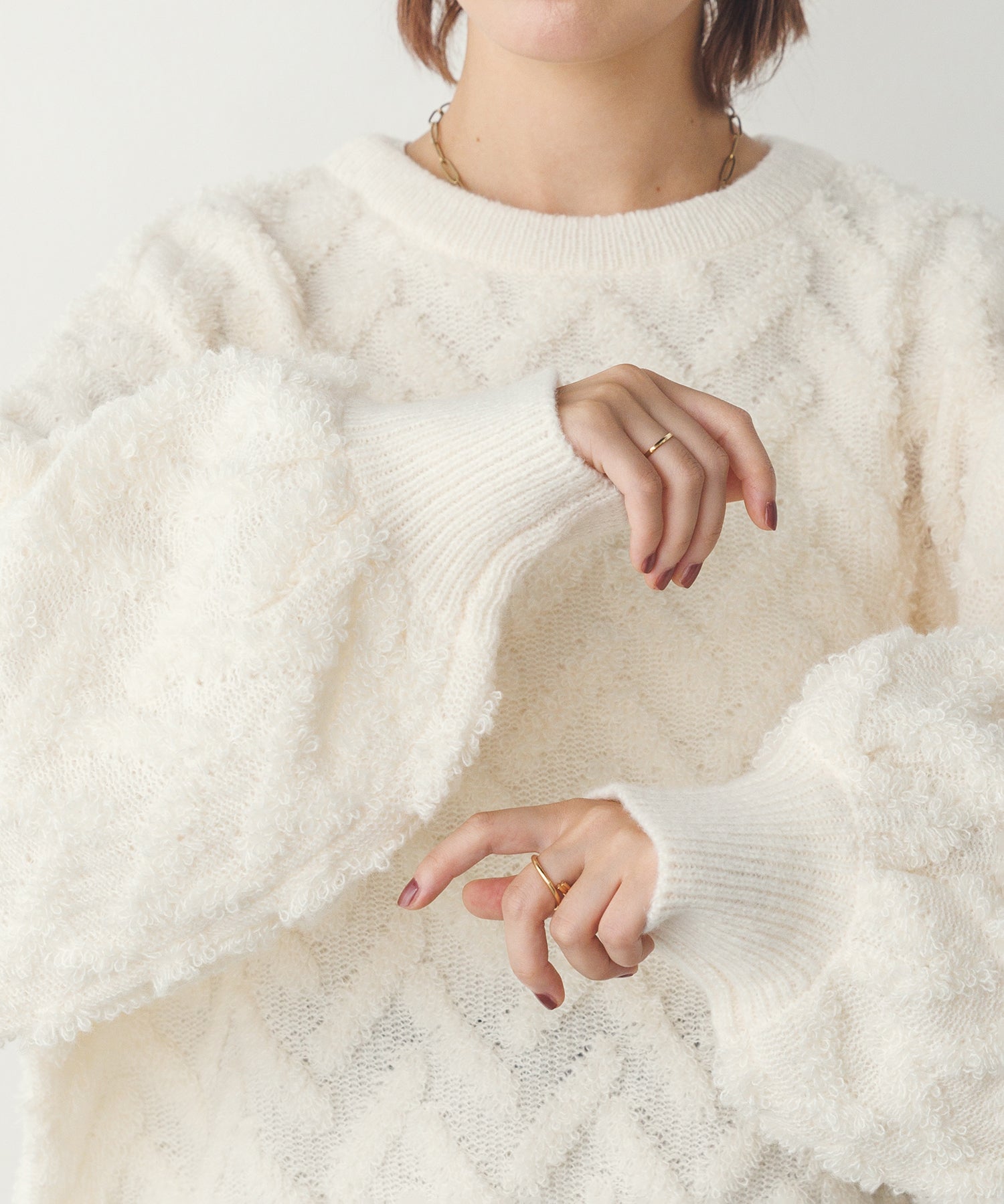 ハンチ hunch モヘアタッチヘリンボーン柄編みニット (オフホワイト) オフホワイト