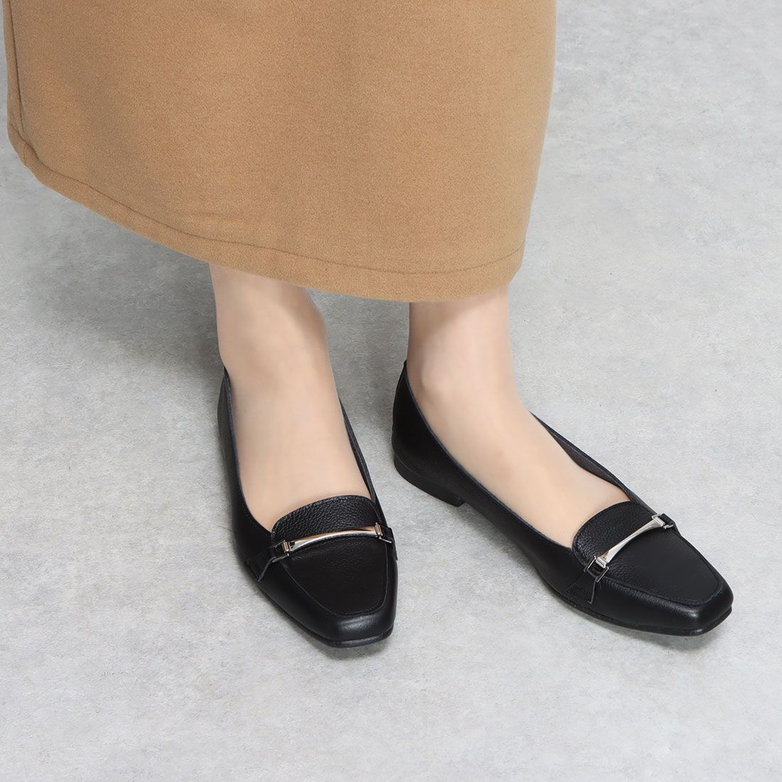 アイケープラス IKplus 【日本製】【ネット限定】【 天然皮革 】 本革 スクエアトゥブラック ビットローファー K131 ■ブラックシュリンク■