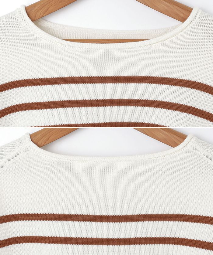 アンドミー andme アクリルコットン長袖7G天竺編みボーダーニット トップス