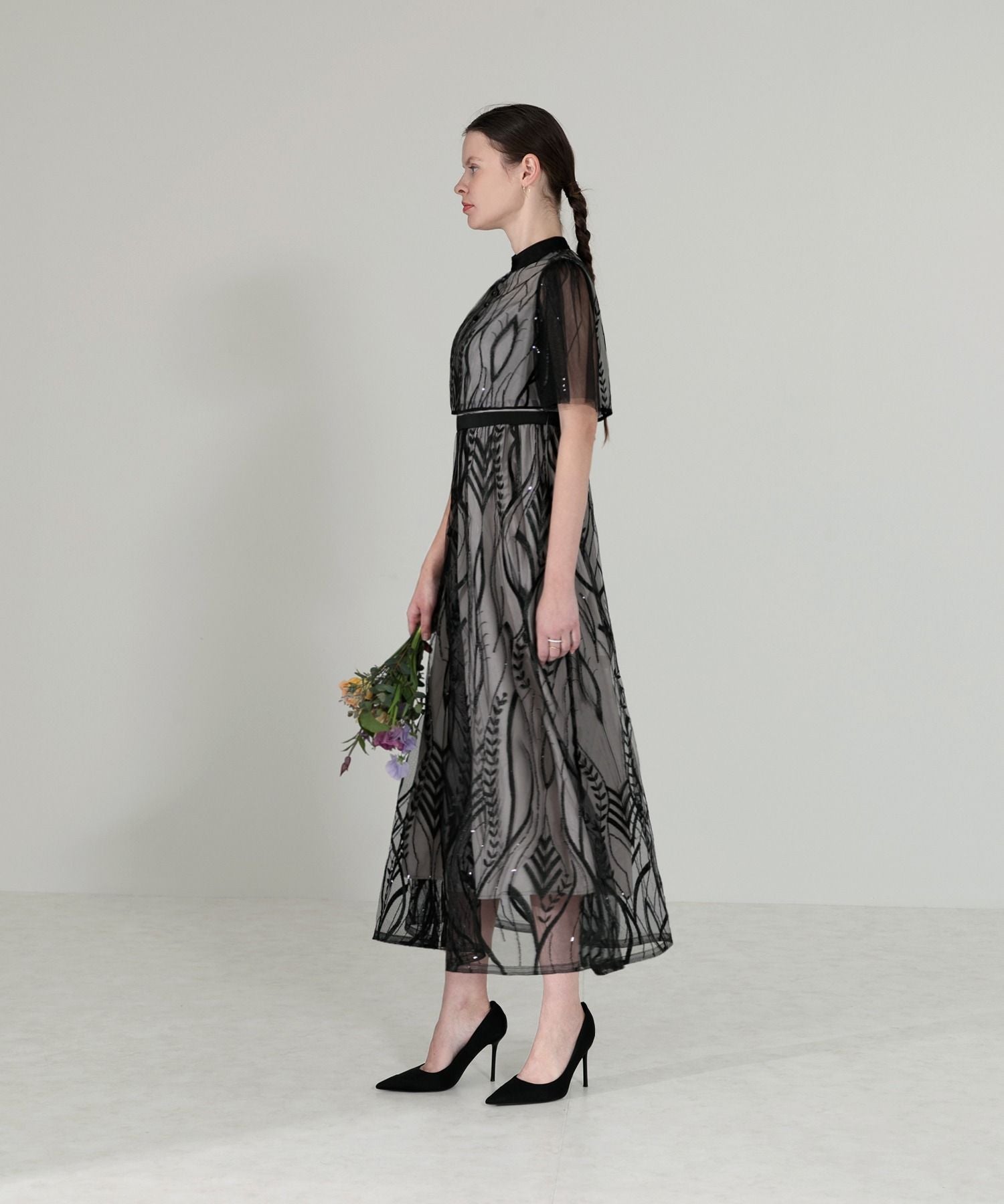レジャ Leja ボレロ付きレース刺繍プチハイネックウエストマークセットアップワンピースロングドレス美脚効果結婚式 パーティードレス 成人式 20代 30代 40代