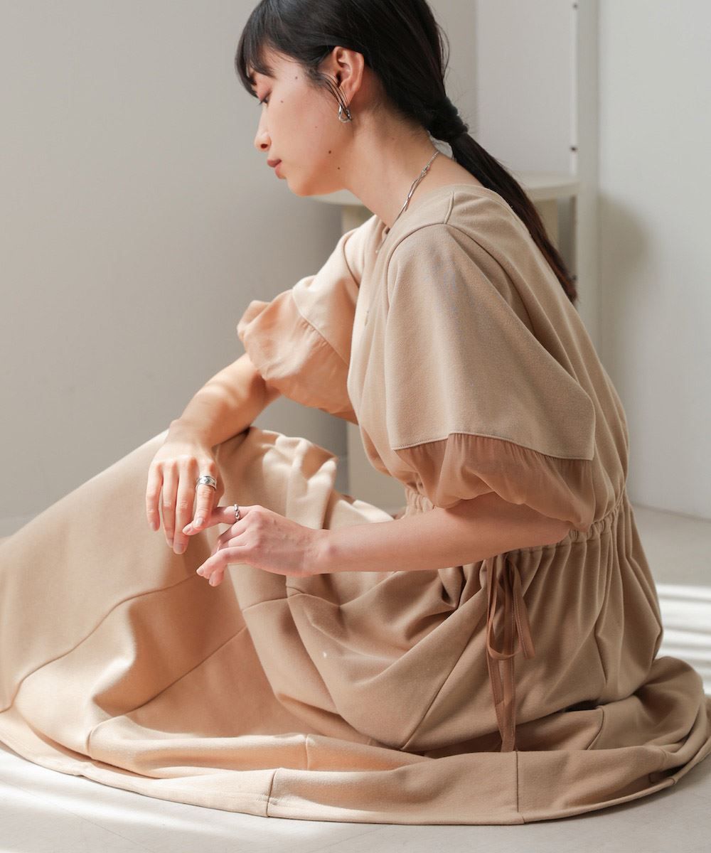 バブ Bab 前後2WAY袖オーガンジーフレアーワンピース