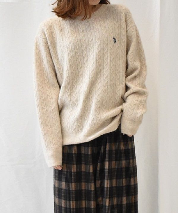 ラナン Ranan <U.S.POLO ASSN./ユーエスポロアッスン> ワンポイントケーブルニット