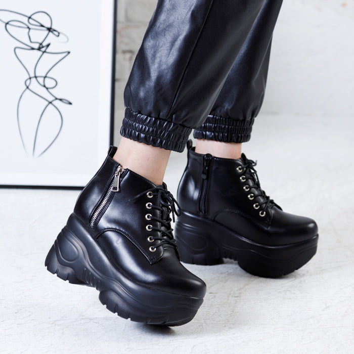 アタガール attagirl 厚底サイドジッパーブーツ (ブラックスムース) ブラックスムース