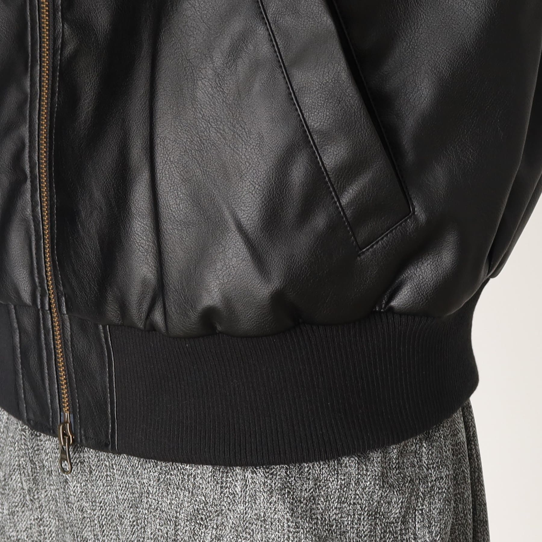 ザ ショップ ティーケー (ウィメン) THE SHOP TK(Women) 袖タックノーカラーフェイクレザーブルゾン (ブラック(019)) ブラック(019)