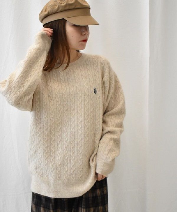 ラナン Ranan <U.S.POLO ASSN./ユーエスポロアッスン> ワンポイントケーブルニット