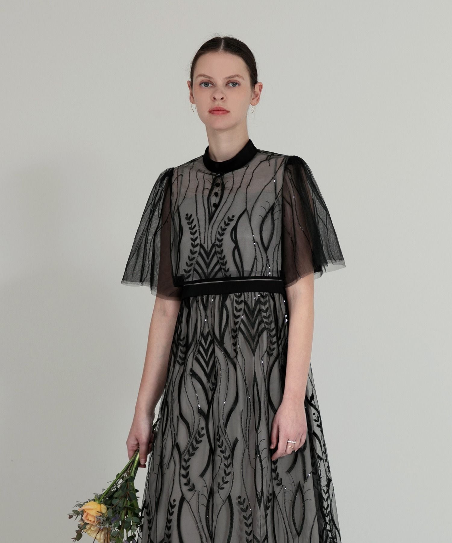 レジャ Leja ボレロ付きレース刺繍プチハイネックウエストマークセットアップワンピースロングドレス美脚効果結婚式 パーティードレス 成人式 20代 30代 40代