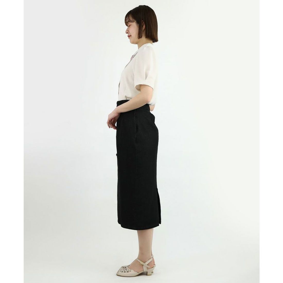 アンアナザーアンジェラス an another angelus フロント釦ハイウエストタイトスカート【洗える】