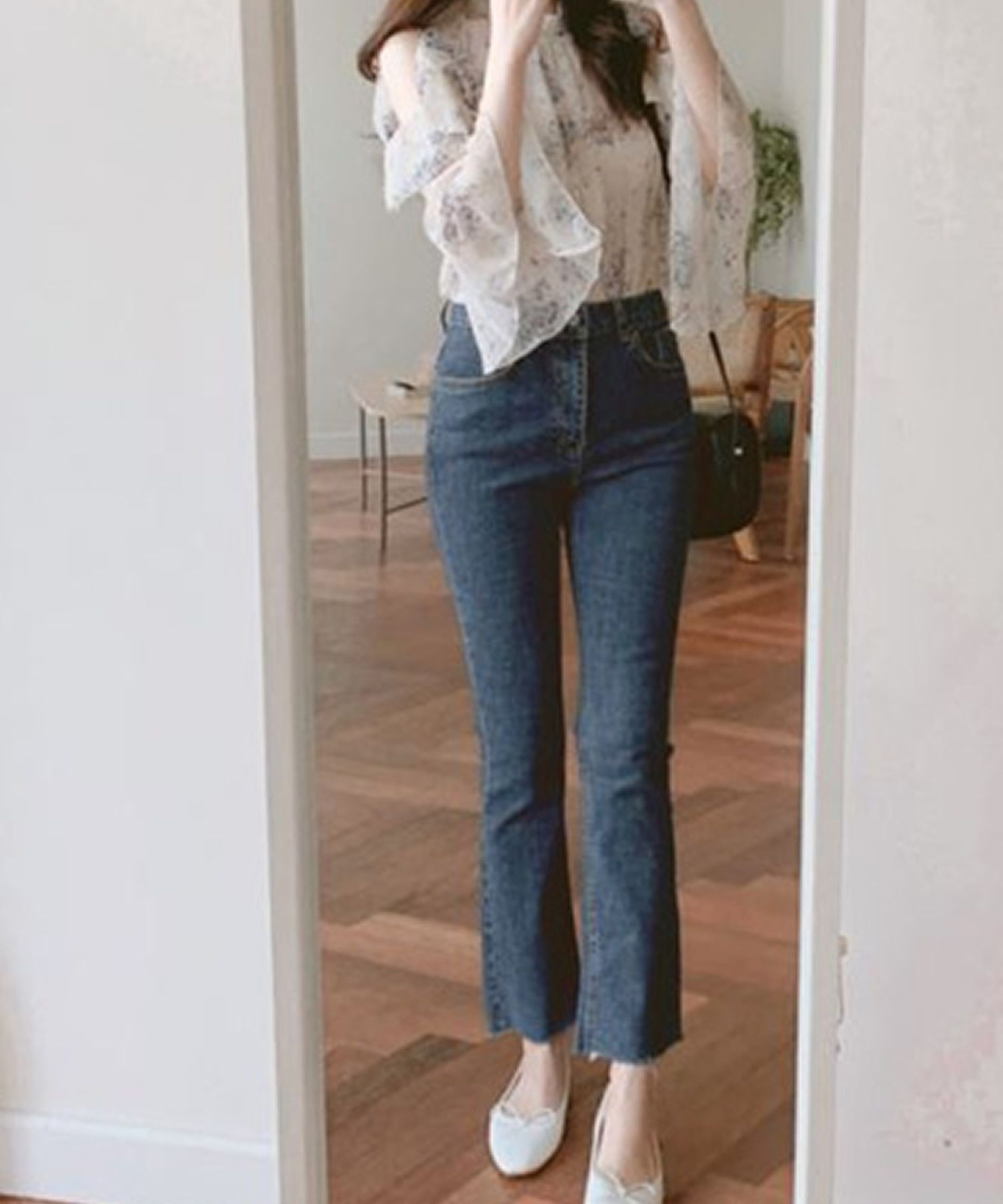 グランディール Grandeir オープンショルダー小花柄シフォンブラウス