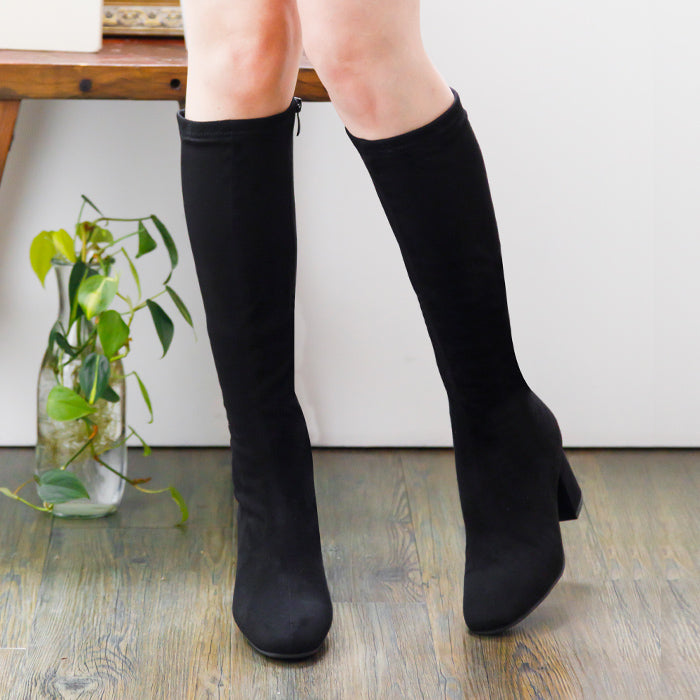 アタガール attagirl スクエアトゥロングブーツ (ブラックスエード) ブラックスエード