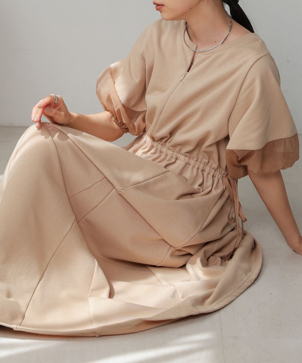 バブ Bab 前後2WAY袖オーガンジーフレアーワンピース