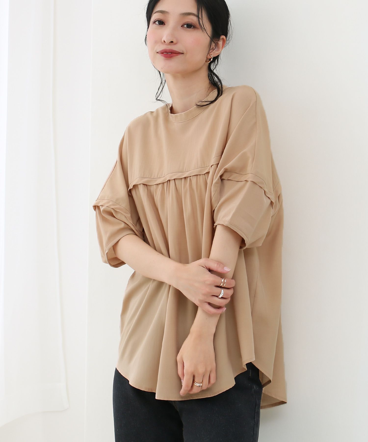 ソーシャルガール SocialGIRL ヨーク切替ギャザー半袖ブラウス