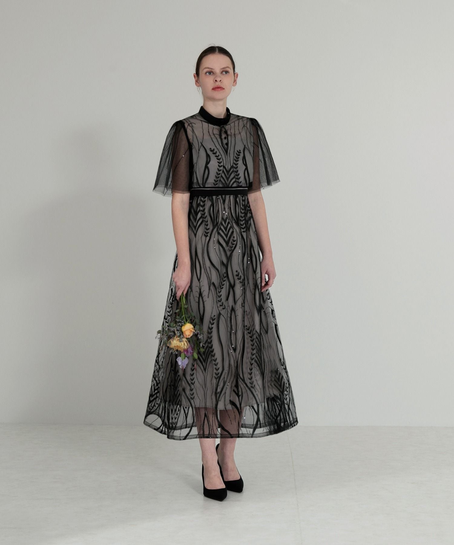 レジャ Leja ボレロ付きレース刺繍プチハイネックウエストマークセットアップワンピースロングドレス美脚効果結婚式 パーティードレス 成人式 20代 30代 40代
