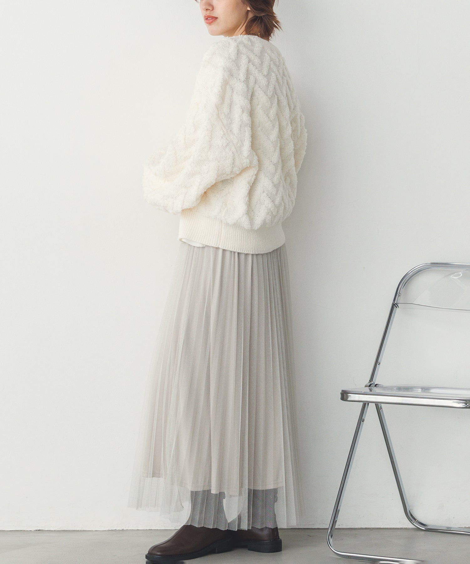 ハンチ hunch モヘアタッチヘリンボーン柄編みニット (オフホワイト) オフホワイト