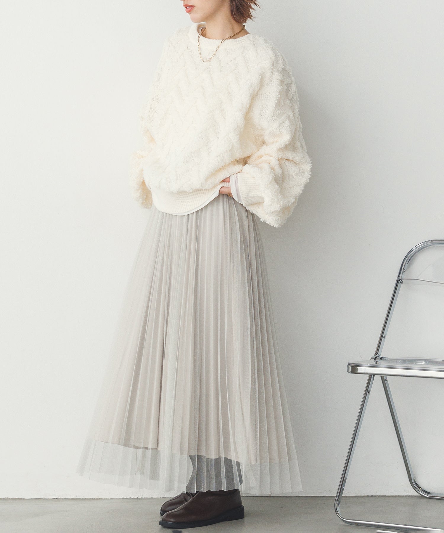 ハンチ hunch モヘアタッチヘリンボーン柄編みニット (オフホワイト) オフホワイト